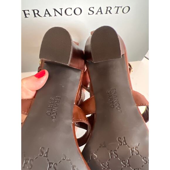 Franco Sarto Ibiza chocolate brown leather sandal with gold hardware Size 9 Box - Picture 8 of 12